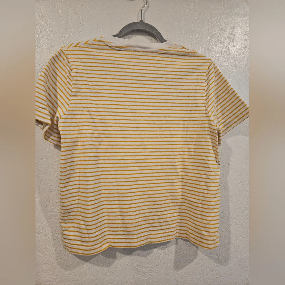 COS Striped Yellow White 100% Cotton Crew Neck Short Sleeve Women's Size L - Picture 2 of 6